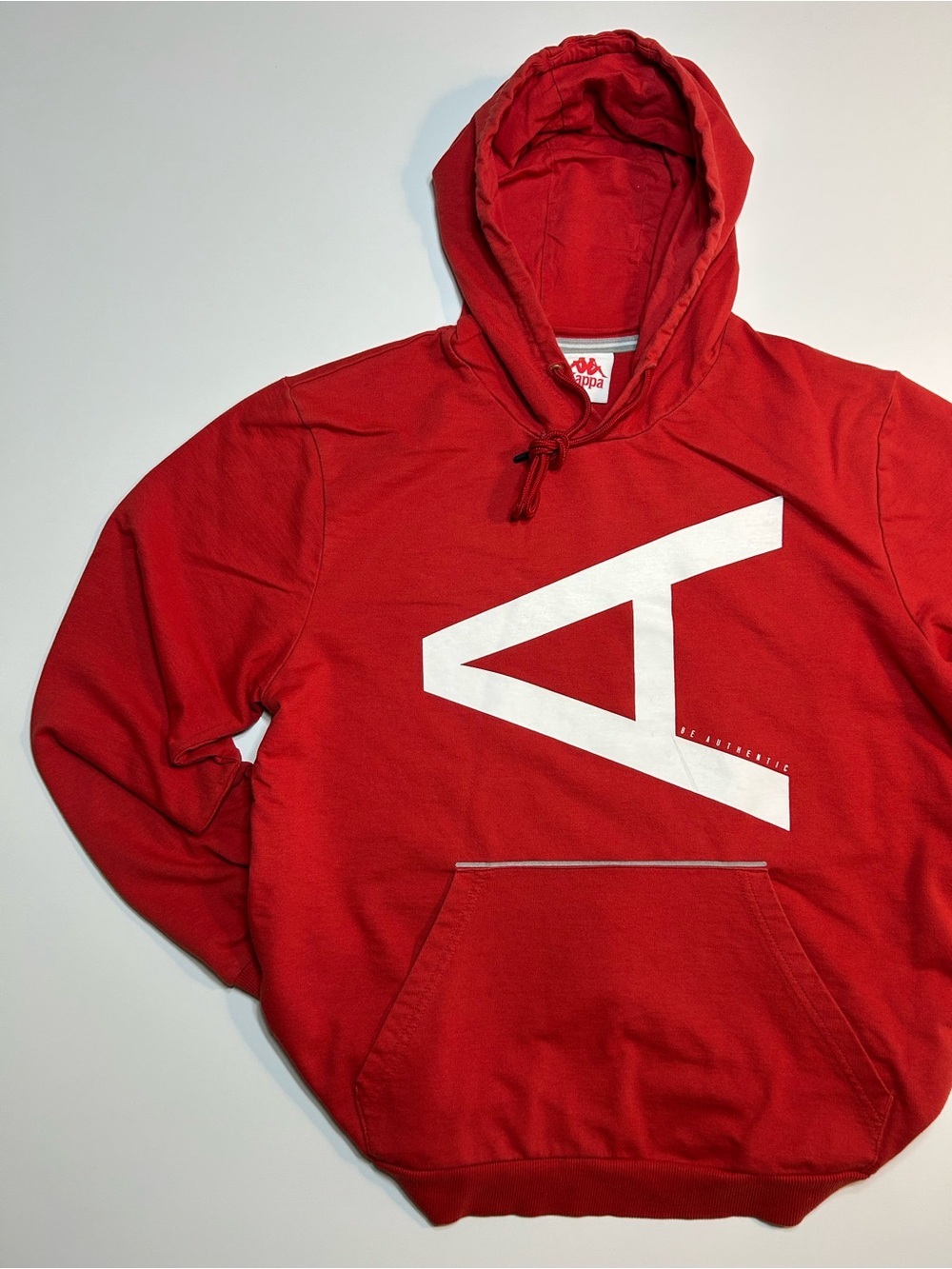 Kappa Red Pullover Hoodie White A Typographic Be Authentic Logo Graphic